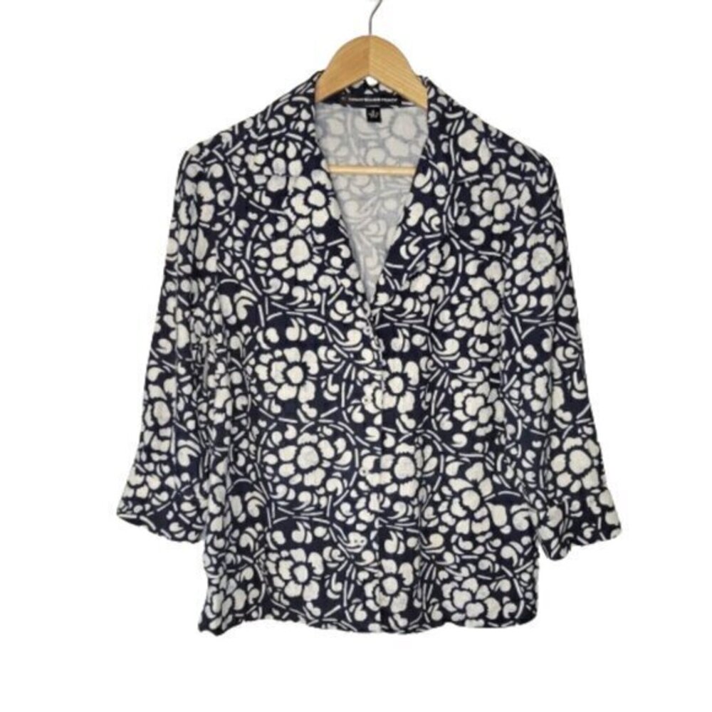 💥FREE w/ Purchase Company Ellen Tracy Linen Navy and White Jacket Top Size 6